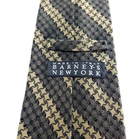 Barney's New York Silk Tie Beige Tan Star Striped Short Wide Print - Picture 3 of 6